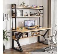 Bureau d'ordinateur avec clapier et étagère, poste de travail à domicile pour adultes et étudiants, bureau d'écriture durable pour étudier et travailler efficacement