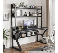 Bureau d'ordinateur avec clapier et étagère, poste de travail à domicile pour adultes et étudiants, bureau d'écriture durable pour étudier et travailler efficacement