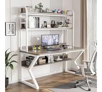 Bureau d'ordinateur avec clapier et étagère, poste de travail à domicile pour adultes et étudiants, bureau d'écriture durable pour étudier et travailler efficacement