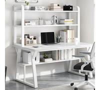 Bureau d'ordinateur avec clapier et étagère - Table d'écriture peu encombrante avec étagères de rangement ouvertes - Table en bois simple avec cadre en métal pour bureau à domicile, station de travail