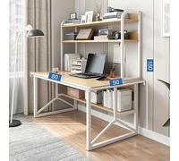 Bureau d'ordinateur avec clapier et étagère, table d'étude peu encombrante, station de travail moderne avec pieds et étagères en métal, idéal pour le bureau à domicile et les jeux vidéo