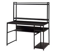 Bureau d'ordinateur avec étagère à 2 niveaux et étagère de rangement ouverte/équipé d'un rehausseur de moniteur amovible (noir)