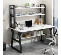 Bureau d'ordinateur avec étagères de Rangement et bibliothèque, Bureau Moderne et Simple avec Structure métallique Robuste, Poste de Travail idéal pour la Maison et Le Bureau (31 Pouces, Bla