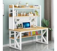 Bureau d'ordinateur avec étagères de rangement et panneau perforé - Bureau d'écriture moderne pour étudiant pour bureau à domicile - Grande table de poste de travail d'étude