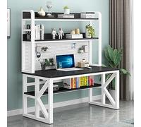 Bureau d'ordinateur avec étagères de rangement et panneau perforé - Bureau d'écriture moderne pour étudiant pour bureau à domicile - Grande table de poste de travail d'étude
