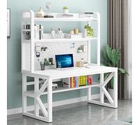 Bureau d'ordinateur avec étagères de rangement et panneau perforé - Bureau d'écriture moderne pour étudiant pour bureau à domicile - Grande table de poste de travail d'étude