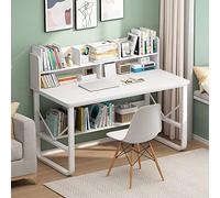 Bureau d'ordinateur avec étagères de Rangement, Poste de Travail Moderne et épuré pour écrire, étudier ou Travailler à Domicile (99 cm, Blanc)
