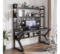 Bureau d'ordinateur avec panneau perforé et étagères de rangement - Station de travail industrielle pour écrire, jouer et étudier - Table de bureau moderne avec étagère organisée