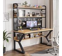 Bureau d'ordinateur avec panneau perforé et étagères de rangement - Station de travail industrielle pour écrire, jouer et étudier - Table de bureau moderne avec étagère organisée