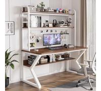 Bureau d'ordinateur avec panneau perforé et étagères de rangement - Station de travail industrielle pour écrire, jouer et étudier - Table de bureau moderne avec étagère organisée