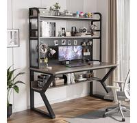 Bureau d'ordinateur avec panneau perforé et étagères de rangement - Station de travail industrielle pour écrire, jouer et étudier - Table de bureau moderne avec étagère organisée