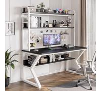 Bureau d'ordinateur avec panneau perforé et étagères de rangement - Station de travail industrielle pour écrire, jouer et étudier - Table de bureau moderne avec étagère organisée