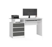 Bureau d'ordinateur CLP Blanc 135 cm 3 tiroirs façade Gris Graphite 2 étagères 135x60x77 cm