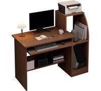 Bureau d'ordinateur compact avec diverses solutions de rangement - Design compact pour bureau à domicile - Finition marron - 100 x 50 x 101 cm - Idéal pour les petits espaces