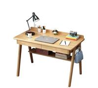 Bureau d'ordinateur contemporain en bois avec tiroirs et étagères, double poste de travail solide pour conférence et écriture, tables d'étude simples (couleur bois, 120 x 60 x 75 cm)