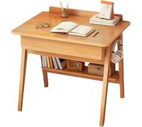 Bureau d'ordinateur contemporain en bois avec tiroirs et étagères, double poste de travail solide pour conférence et écriture, tables d'étude simples (couleur bois, 80 x 60 x 75 cm)