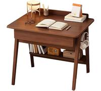 Bureau d'ordinateur contemporain en bois avec tiroirs et étagères, poste de travail double solide, table d'étude simple (couleur noyer, 80 x 60 x 75 cm)