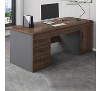 Bureau d'ordinateur contemporain en bois marron avec tiroirs verrouillables et câble - Design simple 4 tiroirs 139,7 x 61 x 73,7 cm (L x l x H) Parfait pour le bureau à domicile ou l'étude