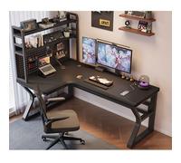 Bureau d'ordinateur d'angle avec tableau blanc - Bureau à domicile en bois massif, station de travail de jeu avec bibliothèque, table d'écriture d'étude ergonomique pour la chambre, bureau moderne en
