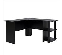 Bureau d'ordinateur d'angle droit en forme de L avec deux étagères Noir (D)