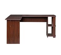 Bureau d'ordinateur d'angle droit en forme de L avec étagère à deux niveaux (D)