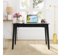Bureau d'ordinateur d'angle élégant pour bureau à domicile - Table d'écriture moderne avec 2 tiroirs au design compact finition bois noir et option de 99,8 cm de large (129,9 x 60 x 73,9 cm (l x P x H