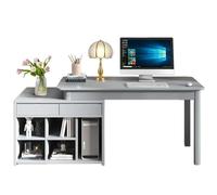 Bureau d'ordinateur d'angle en bois massif avec tiroir et buffet multifonction pour jeux, maison, bureau, chambre à coucher et étude, 140 cm