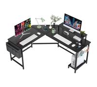 Bureau d'ordinateur d'angle en forme de L - PIPIPOXER - Noir - Prise de courant et support de moniteur