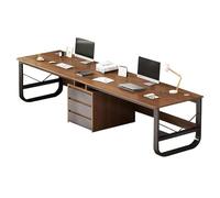 Bureau d'ordinateur double moderne pour 2 personnes avec tiroirs, bureau extra long, table d'écriture marron élégante pour bureau et étude