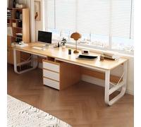 Bureau d'ordinateur double pour 2 personnes avec 3 tiroirs de rangement de documents, poste de travail en bois de 200 cm pour espaces de travail collaboratifs et études