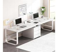 Bureau d'ordinateur double pour 2 personnes, long bureau avec 3 tiroirs à documents, espace de travail spacieux blanc pour bureau à domicile (240 cm)