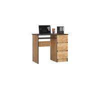 Bureau d'ordinateur droit a6 chêne craft 90 cm 3 tiroirs façade chêne craft 1 étagère 90x50x77 cm