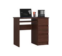 Bureau d'ordinateur droit A6 Wengé 90 cm 3 tiroirs façade Wengé 1 étagère 90x50x77 cm