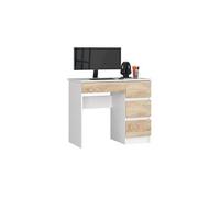Bureau d'ordinateur droit a7 blanc 90 cm 4 tiroirs façade chêne sonoma 90x50x77 cm