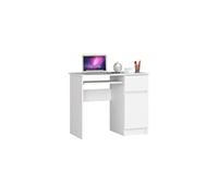 AKORD Bureau Informatique d'ordinateur Piksel | Tablette Clavier | Droit | Desk | 1 Tiroir et 1 Compartiment avec Porte | Table d’étude | L90 x H77 x P50 cm | Blanche