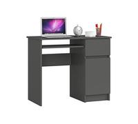 AKORD Bureau Informatique d'ordinateur Piksel | Tablette Clavier | Droit | Desk | 1 Tiroir et 1 Compartiment avec Porte | Table d’étude | L90 x H77 x P50 cm | Gris Graphite