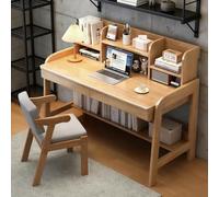 Bureau d'ordinateur en bois du milieu du siècle avec clapier et 2 tiroirs, bureau d'écriture moderne avec étagère de rangement ouverte, poste de travail peu encombrant pour les petits espaces (chêne