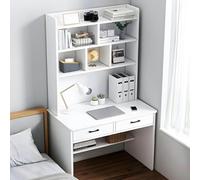 Bureau d'ordinateur en bois pour économiser de l'espace avec clapier et étagères. Élégante station d'écriture avec tiroirs de rangement pour étude et organisation