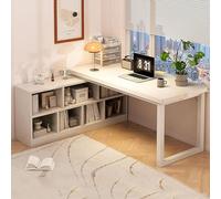 Bureau d'ordinateur en forme de L avec 2 étagères de rangement et design réversible pour bureau à domicile, table PC en bois