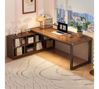 Bureau d'ordinateur en forme de L avec 2 étagères de rangement pour bureau à domicile, table réversible en bois pour chambre à coucher ou salon