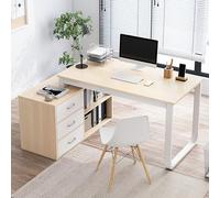 Bureau d'ordinateur en forme de L avec 3 tiroirs, bureau d'angle réversible avec étagères d'armoire de rangement, grand bureau pour la maison, le salon, la chambre à coucher