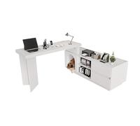 Bureau d'ordinateur en forme de L avec abri pour animaux intégré, pour bureau, salon, bureau à domicile, 120 × 50 × 75 cm, buffet d'angle, rotatif, avec 2 tiroirs et compartiments de rangement ouverts