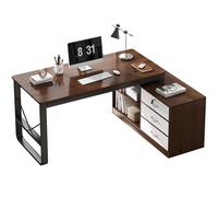 Bureau d'ordinateur en forme de L avec tiroirs, grand bureau d'angle pour petits espaces, table d'étude d'écriture avec armoire droite