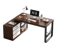 Bureau d'ordinateur en forme de L avec tiroirs, grand bureau d'angle pour petits espaces, table d'étude d'écriture avec armoire droite