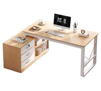 Bureau d'ordinateur en forme de L avec tiroirs, grand bureau d'angle pour petits espaces, table d'étude d'écriture avec armoire droite