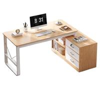 Bureau d'ordinateur en forme de L avec tiroirs, grand bureau d'angle pour petits espaces, table d'étude d'écriture avec armoire droite