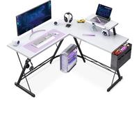 Bureau d'ordinateur en forme de L, bureau d'angle, bureau à domicile, poste de travail d'écriture de jeu avec grand support d'écran, facile à assembler pour le bureau à domicile White