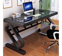 Bureau d'ordinateur en verre trempé avec cadre en métal en forme de Z, grande surface pour écrire et jouer, idéal pour le bureau à domicile et les études