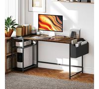 HOMCOM Bureau d'ordinateur, Table Informatique 150 x 60 cm, Bureau avec Rangement, étagères de Rangement réversibles et Sac en Tissu, pour Petits espaces, Chambre à Coucher, Marron