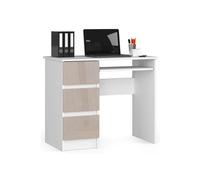Bureau d'ordinateur gauche A6 Blanc 90 cm 3 tiroirs façade Cappuccino Brillant 1 étagère 90x50x77 cm